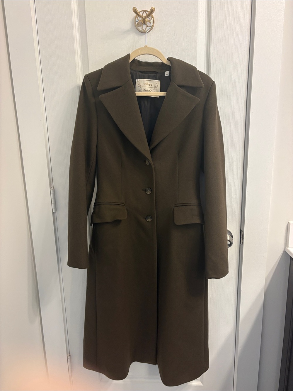 Aritzia Chocolate Brown Long Wool-Blend Pea Coat